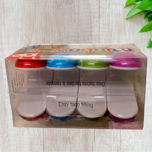 Joie Limited Rainbow Taco 4 Pc. Set Bright Hues Easy Handheld Holders Host Pick - Picture 3 of 5
